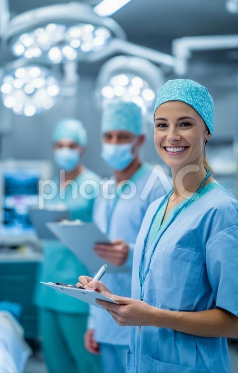 手術室で働く医療チーム：笑顔の女性医師 医師,医者,医療従事者の写真素材