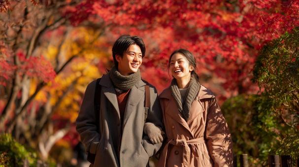紅葉デートを楽しむカップル 紅葉デートを楽しむカップルの写真