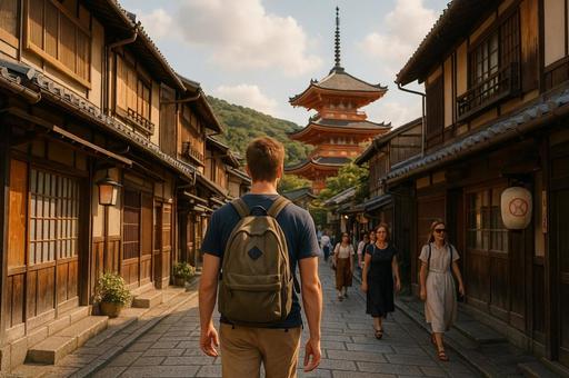 京都の清水寺へ向かう外国人観光客 京都の清水寺へ向かう外国人観光客の写真
