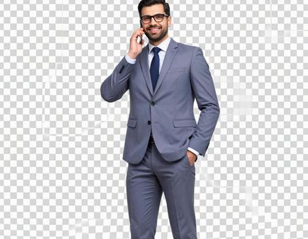 スマートフォンで通話する男性の透過画像の写真