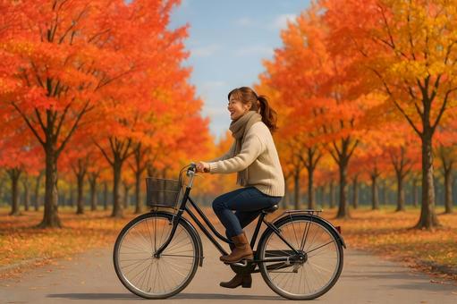 秋の街を走る女性 秋の街を走る女性の写真