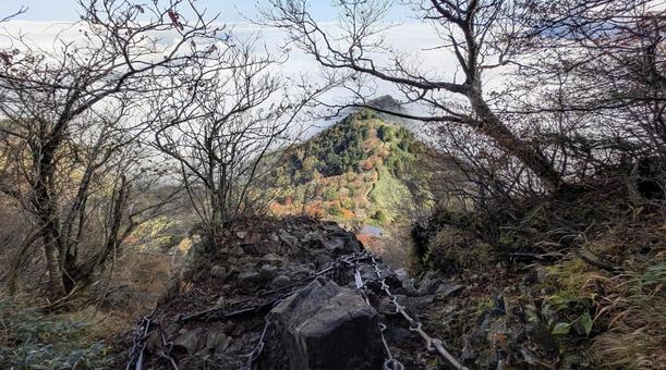 石鎚山と鎖場の終点 石鎚山,鎖場,鎖の写真素材
