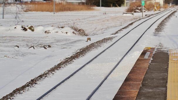 積雪の線路 積雪,線路,レールの写真素材