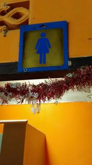 青い女子トイレのマーク トイレマーク,トイレ,女の子の写真素材