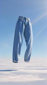 空中に浮遊するデニムジーンズ 空中に浮遊するデニムジーンズの写真