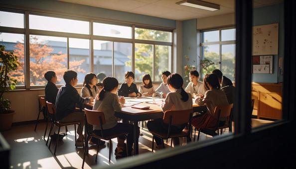 保護者会 放課後の小学校で会議をする人々 保護者会 放課後の小学校で会議をする人々の写真