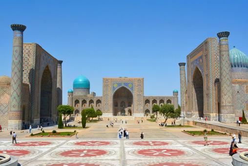 サマルカンドのレギスタン広場 サマルカンド,レギスタン広場,ウズベキスタンの写真素材