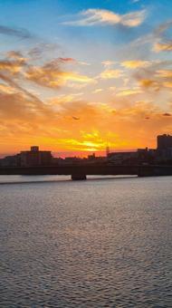 広島市 旧太田川(本川)の夕焼け 広島市 旧太田川(本川)の夕焼けの写真