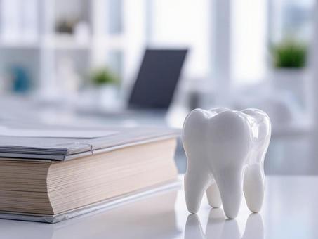セラミック歯の模型をデスクに置いたシーンの写真
