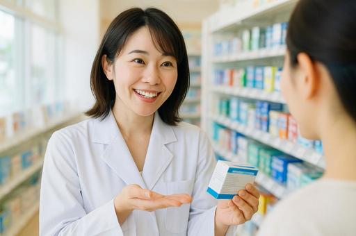 薬剤師が薬の説明をしている様子 薬剤師が薬の説明をしている様子の写真