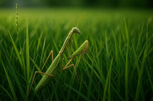 草むらに潜むカマキリ 草むらに潜むカマキリの写真