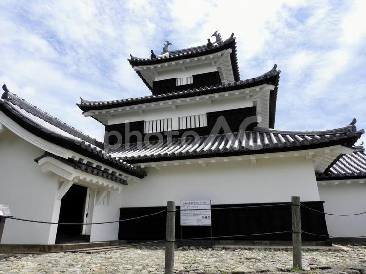 白河小峰城三重櫓を西から見上げる 白河小峰城,小峰城,白河市の写真素材