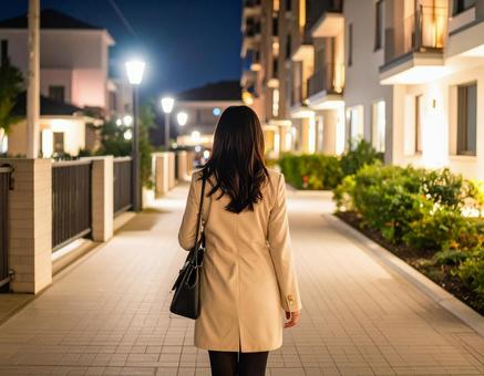 一人で帰宅する女性 一人で帰宅する女性の写真