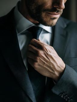 重要な瞬間に備えるスーツを着た男性の決意 重要な瞬間に備えるスーツを着た男性の決意の写真