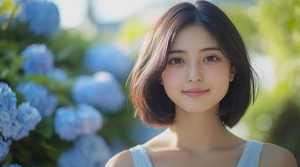 紫陽花と若い女性 03 紫陽花と若い女性 03の写真