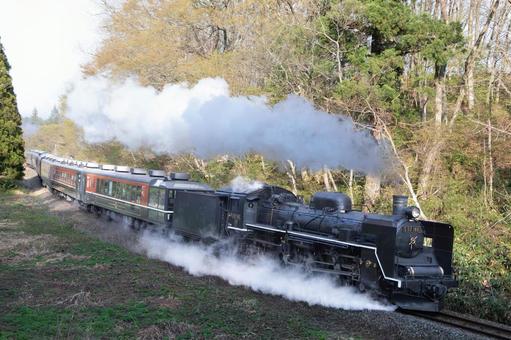 ばんえつ物語SL c57180,磐越西線,煙の写真素材