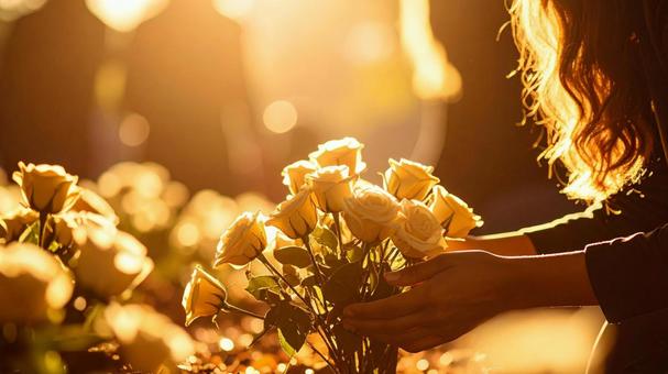 夕陽に煌めく花 夕陽に煌めく花の写真