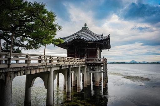 滋賀県　浮御堂の風景 滋賀県,大津市,浮御堂の写真素材
