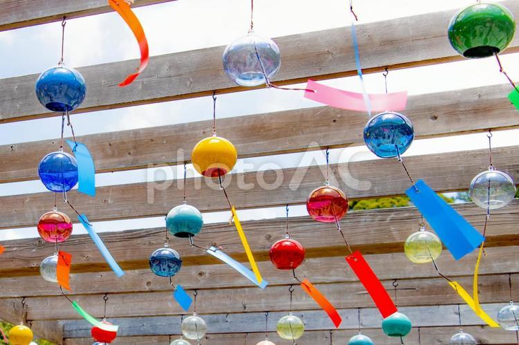 風に揺れるたくさんの風鈴 夏,風鈴,カラフルの写真素材