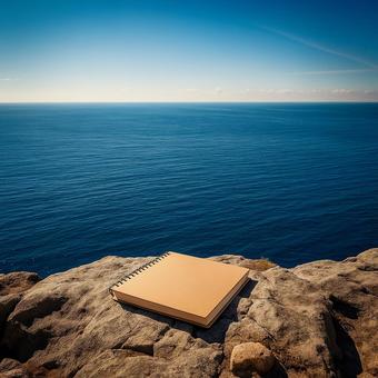 A sketchbook with a view of the sea, sea, horizontal line, sky, JPG