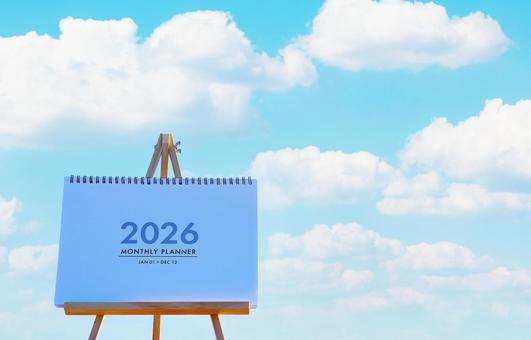 カレンダー、青空、雲 カレンダー,２０２６年,新年の写真素材