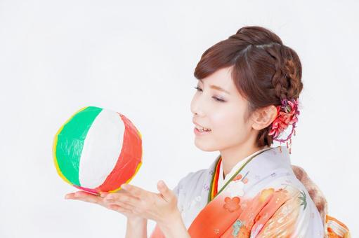 振袖を着た女性 成人の日,成人,和服の写真素材