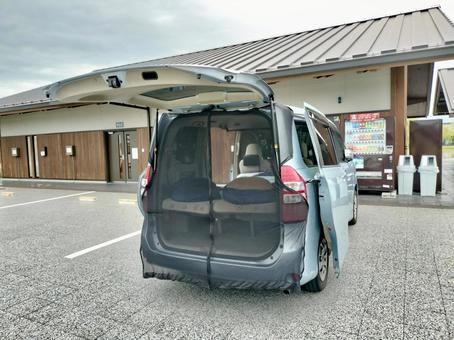 車中泊 車中泊 車中泊,車,ミニバンの写真素材