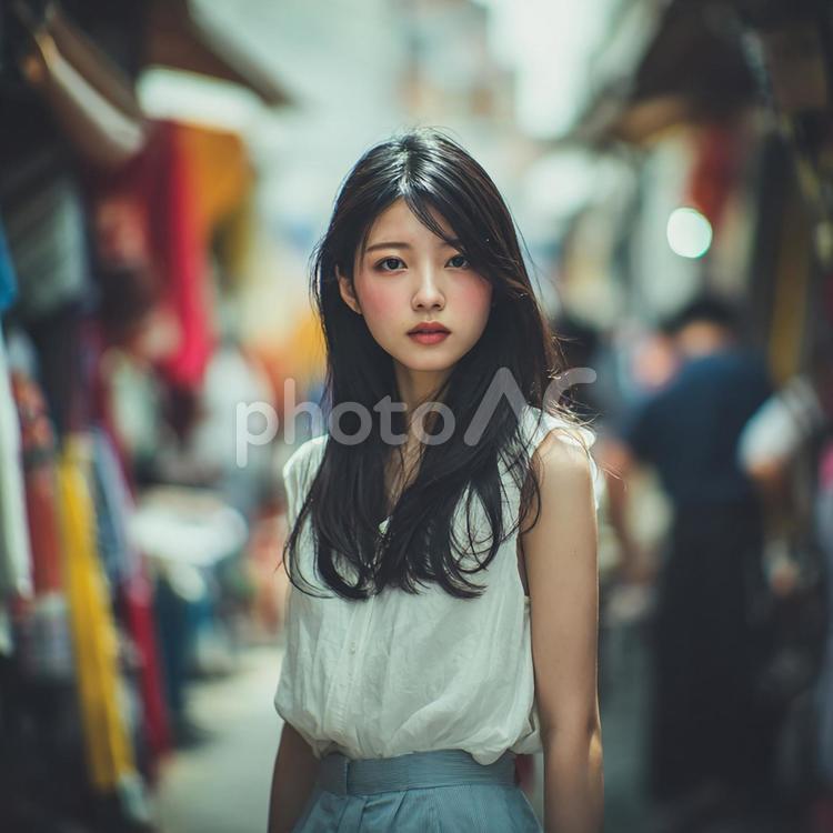 街角のたたずまい：自然な表情の若い女性 女性,アジア人,ポートレートの写真素材