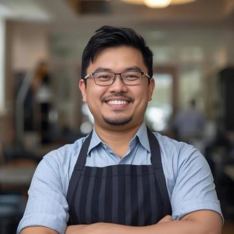 笑顔の飲食店スタッフの写真