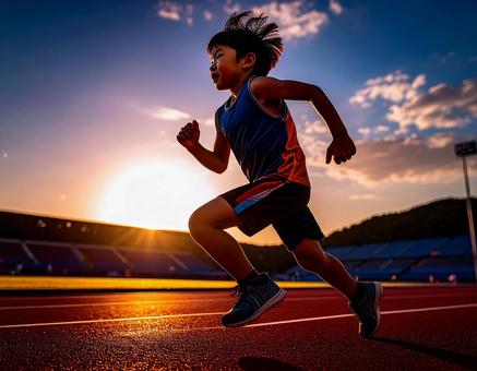 陸上競技をする少年 陸上競技をする少年の写真