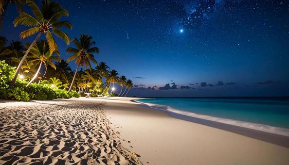 南国のビーチの夜景 南国のビーチの夜景の写真