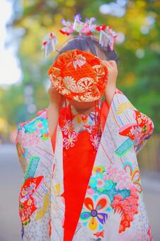 七五三　 振り袖,女性,着物の写真素材