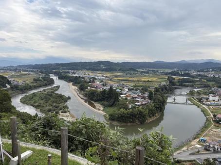 街並み 街並み 楯山公園,最上川,風景の写真素材
