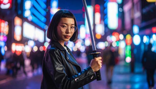 日本刀を持った若い女性01 日本刀を持った若い女性01の写真