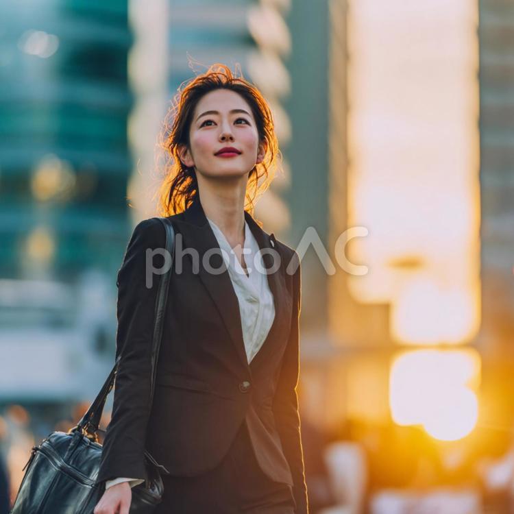ビル街を進むビジネスシーンの女性 日本人,ビジネスウーマン,自信の写真素材