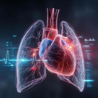 輝く心臓と肺のサイエンスイラストの写真