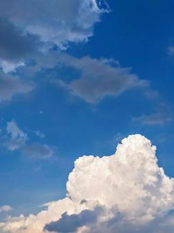8月の入道雲と怪しげな黒雲、縦画像 8月の入道雲と怪しげな黒雲、縦画像の写真