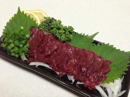 馬肉の上赤身と薬味（ロース肉・赤身肉 馬肉,上赤身,ロースの写真素材