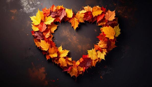 ハートの形の紅葉した落ち葉 ハートの形の紅葉した落ち葉の写真