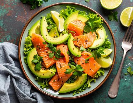 接写アボカドとサーモンのカルパッチョの写真