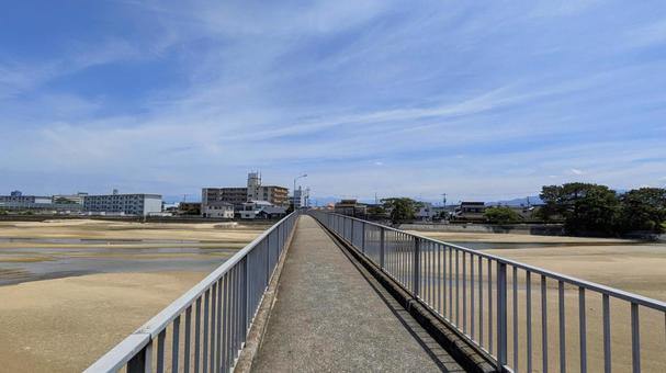 Photo, aosha river, imabari city, blue sky, 