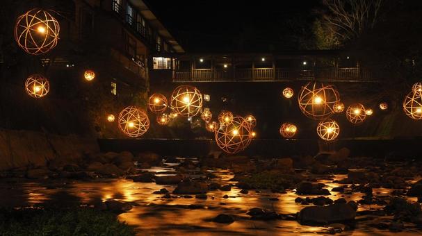 黒川温泉のイルミネーション 黒川温泉,熊本旅行,九州旅行の写真素材