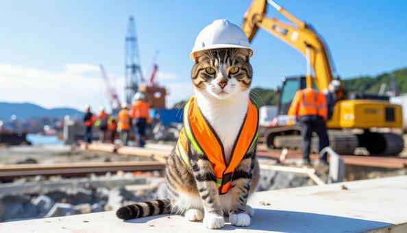 建設現場を見守る猫 ニャルソック 建設現場を見守る猫 ニャルソックの写真