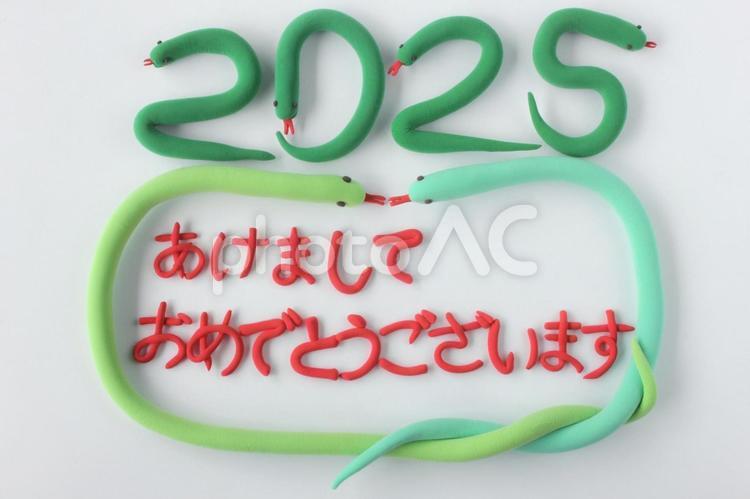 2025年　蛇の親子5　あいさつ あけましておめでとうございます,年賀状,2025年の写真素材