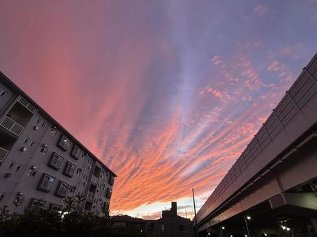 夕焼けの町 夕焼け,空,たそがれの写真素材