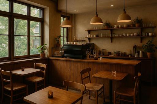 落ち着いた雰囲気のカフェ店内 落ち着いた雰囲気のカフェ店内の写真