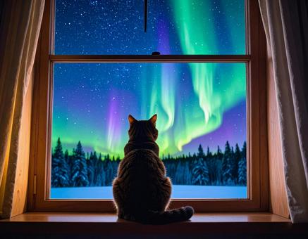 猫とオーロラ 猫とオーロラの写真