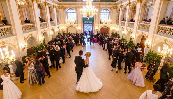 華やかな舞踏会で踊るカップル 華やかな舞踏会で踊るカップルの写真