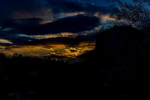 偕楽園　夕焼けに染まる空 偕楽園,夕日,花の写真素材