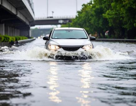 自動車 道路 冠水 自動車 道路 冠水の写真